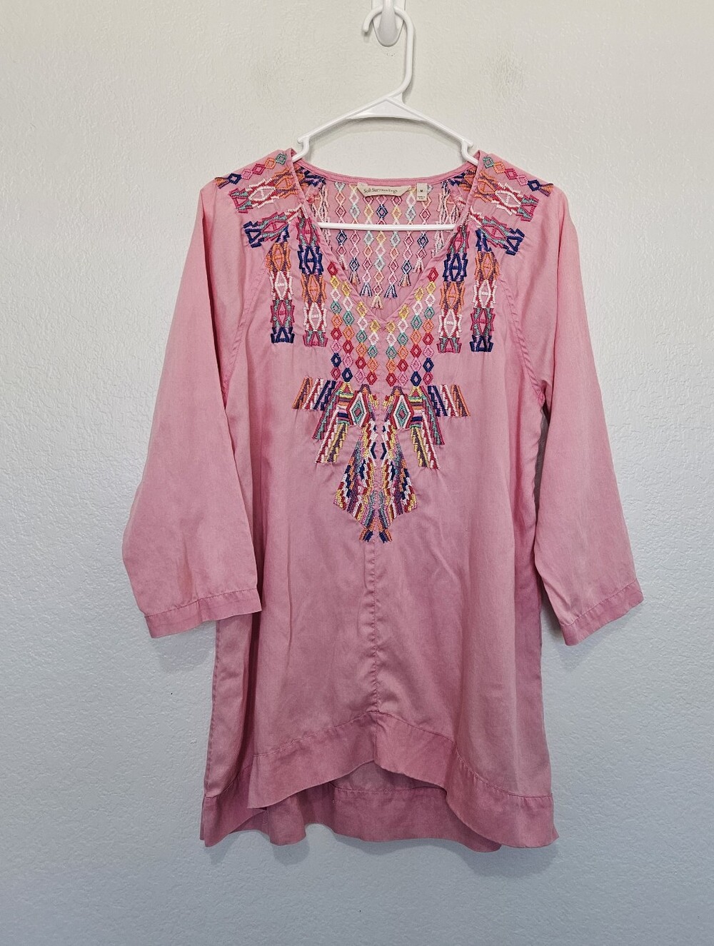 Soft Surroundings | Embroidered Colorful Tunic Top Womens Medium Boho Pink